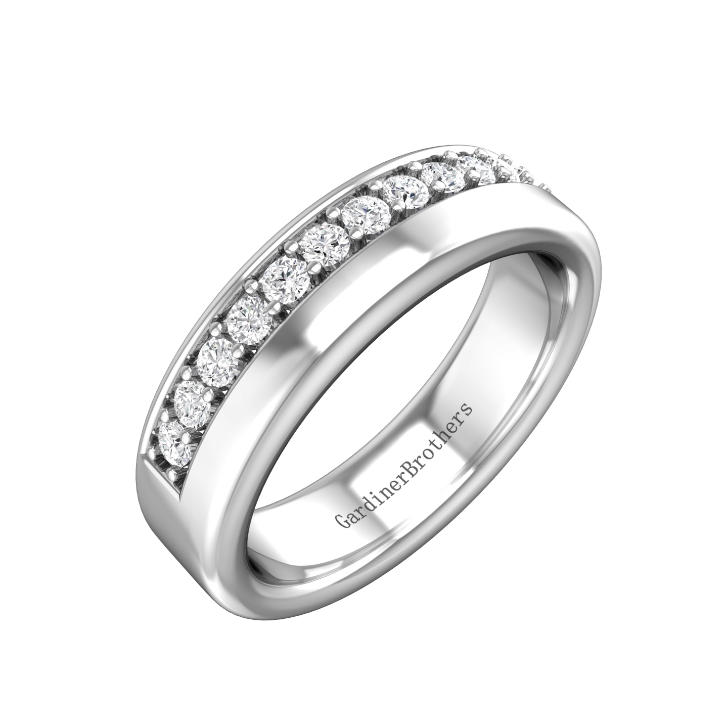 Half Pavé Set Round Brilliant Cut Diamond Off-set Wedding Band Gardiner Brothers
