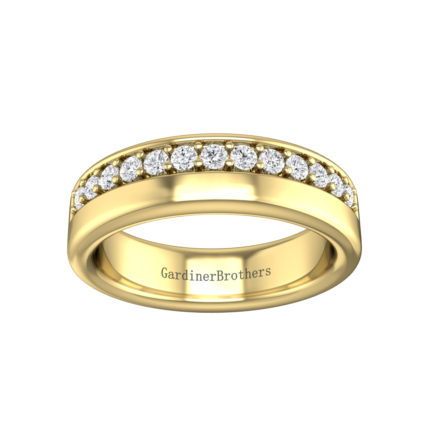 Half Pavé Set Round Brilliant Cut Diamond Off-set Wedding Band Gardiner Brothers