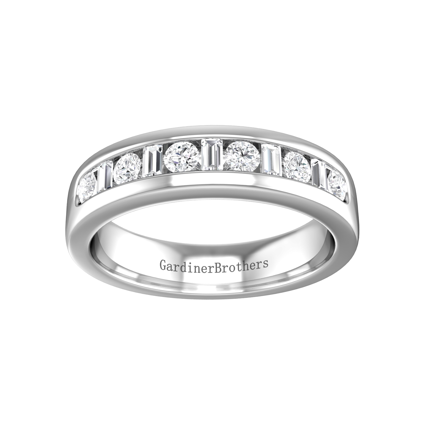 Round Brilliant and Baguette Cut Diamond Set Wedding Band Gardiner Brothers