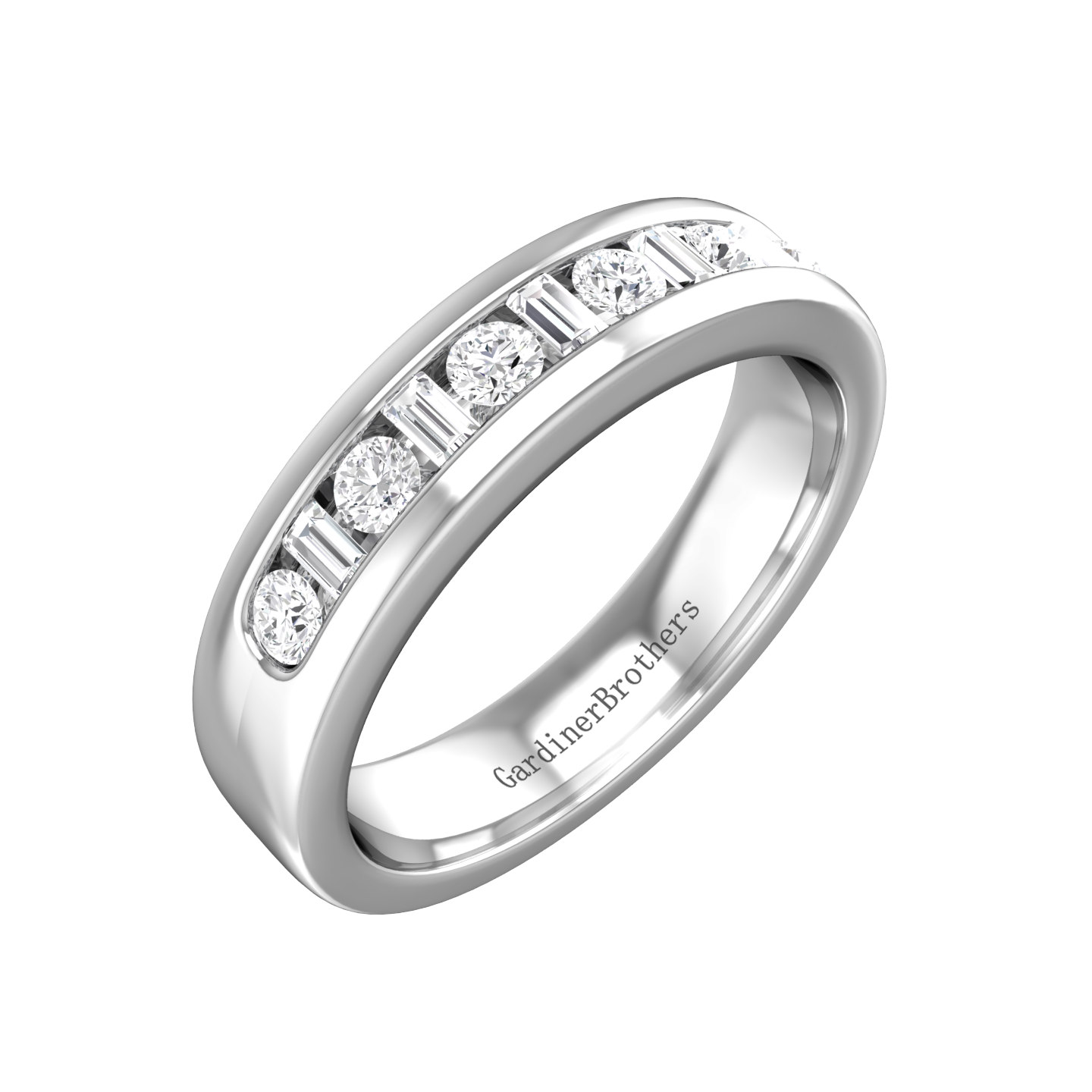 Round Brilliant and Baguette Cut Diamond Set Wedding Band  Gardiner Brothers