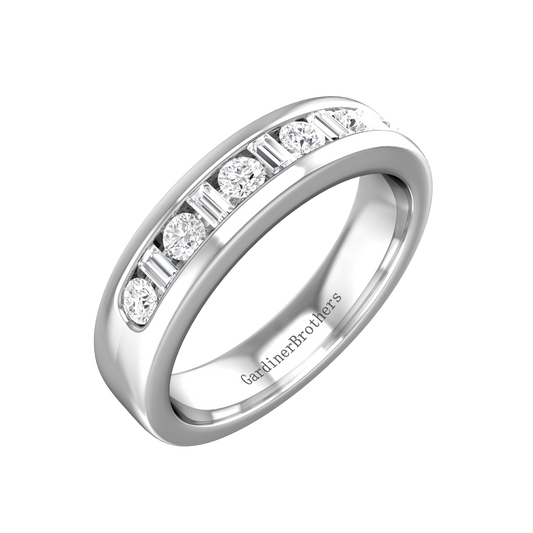 Round Brilliant and Baguette Cut Diamond Set Wedding Band  Gardiner Brothers