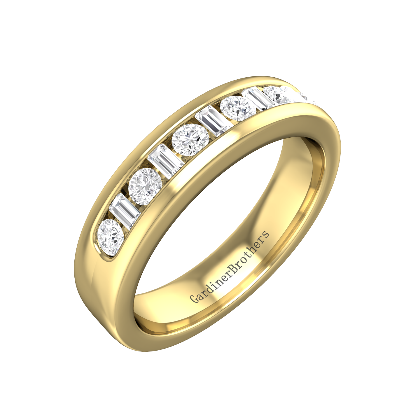 Round Brilliant and Baguette Cut Diamond Set Wedding Band Gardiner Brothers