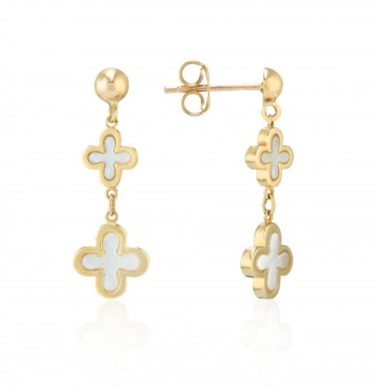 Yellow Gold Mother of Pearl Flower Drop Earrings Gardiner Brothers