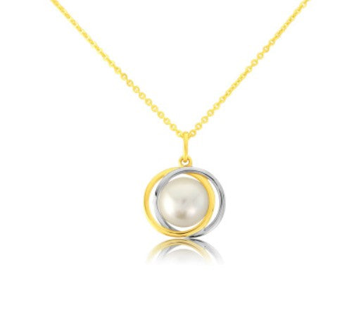 Yellow and White Gold Pearl Swirl Pendant Gardiner Brothers