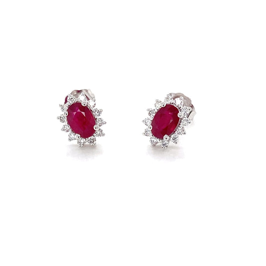 Ruby and Diamond Cluster Style Earrings  Gardiner Brothers