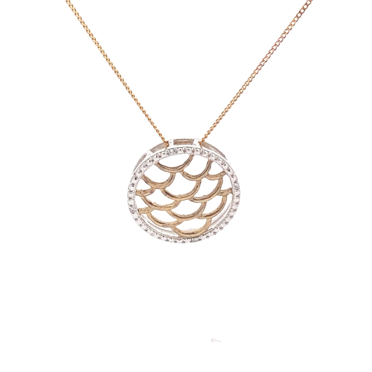 Yellow and White Gold Diamond Mesh Pendant Gardiner Brothers