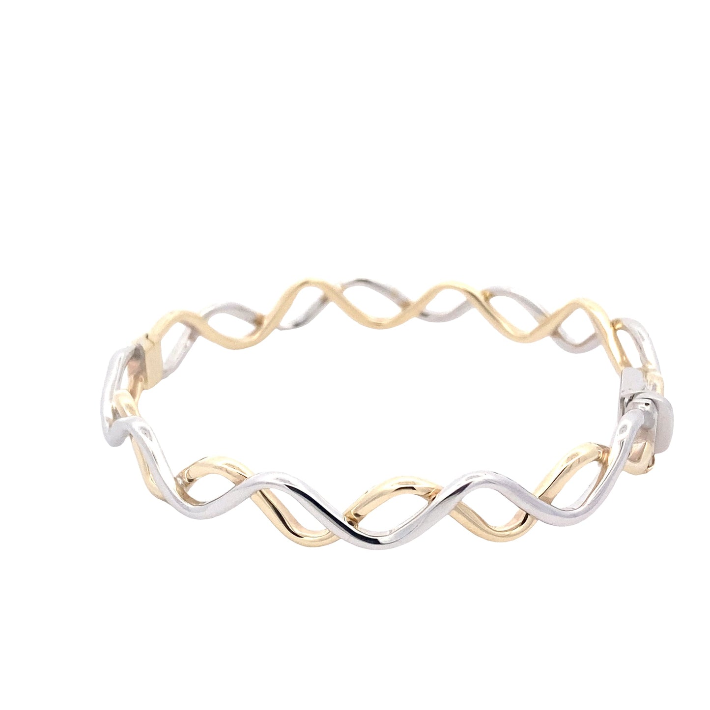 Yellow and White Gold Wavy Style Cross Over Bangle Gardiner Brothers