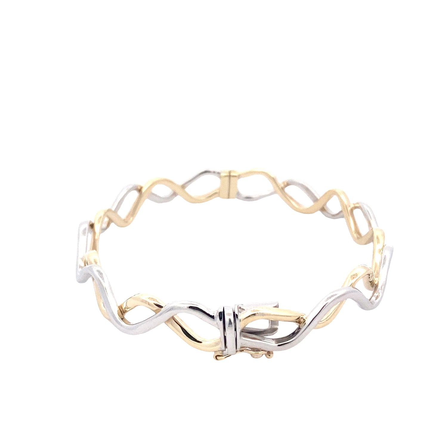Yellow and White Gold Wavy Style Cross Over Bangle Gardiner Brothers