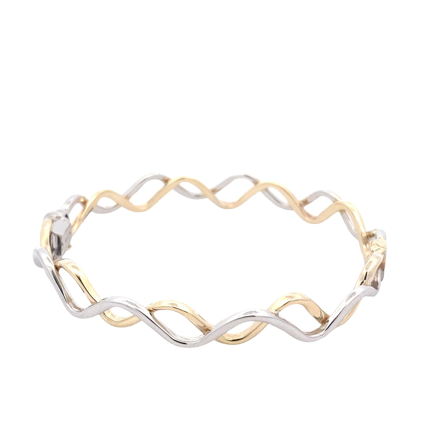 Yellow and White Gold Wavy Style Cross Over Bangle Gardiner Brothers