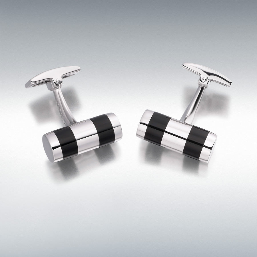 Silver Onyx Strip Cylinder Cufflinks  Gardiner Brothers   