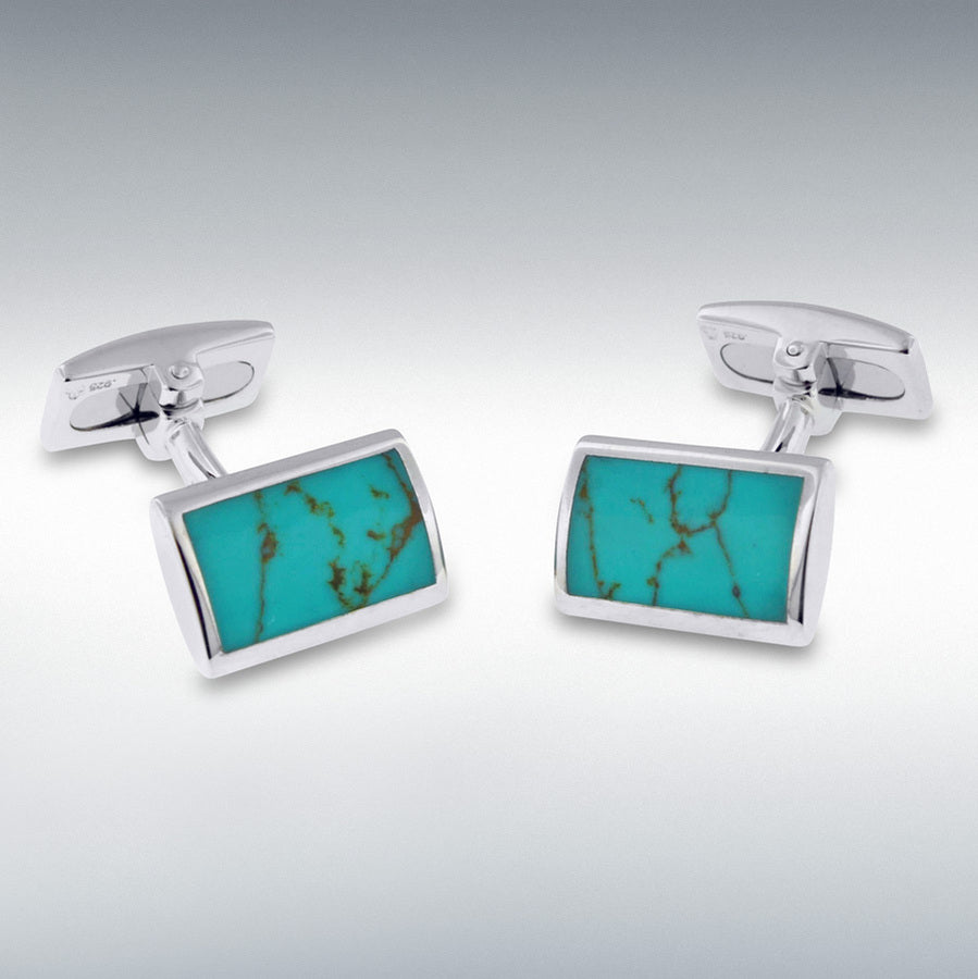 Silver Rectangular Turquoise Cufflinks  Gardiner Brothers   