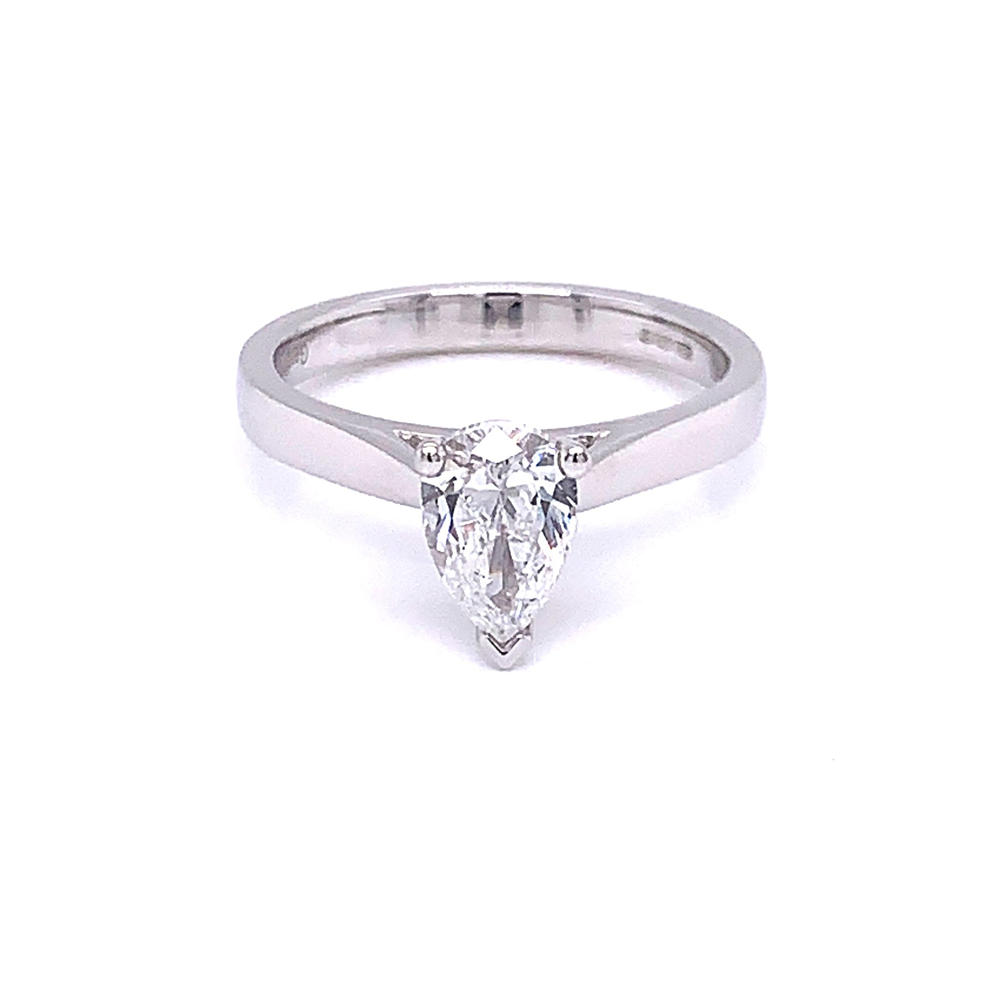 Platinum Pear Shaped Diamond Solitaire Ring - 0.90cts gardiner-brothers