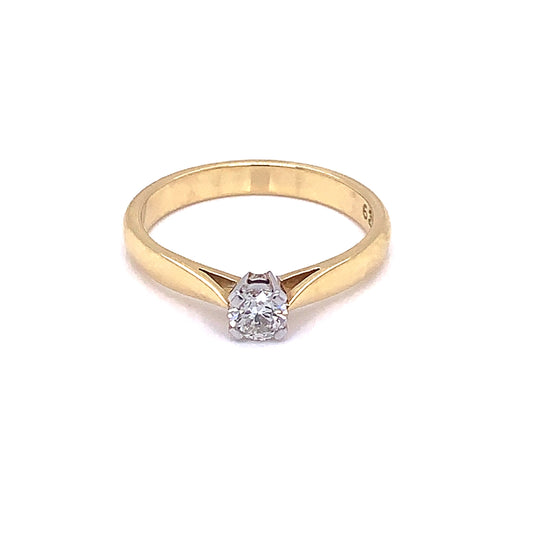 Yellow Gold Round Brilliant Cut Diamond Solitaire Ring - 0.25cts gardiner-brothers