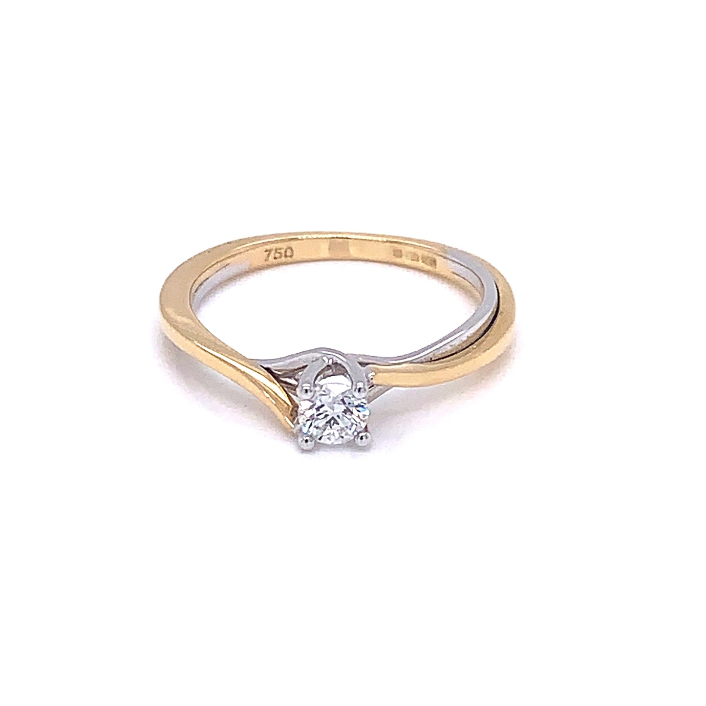 Yellow and White Gold Round Brilliant Cut Diamond Twist Solitaire Ring gardiner-brothers