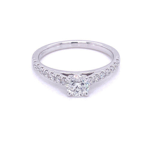 Platinum Round Brilliant Cut Diamond Solitaire With Diamond set Shoulders - 0.80cts Gardiner Brothers