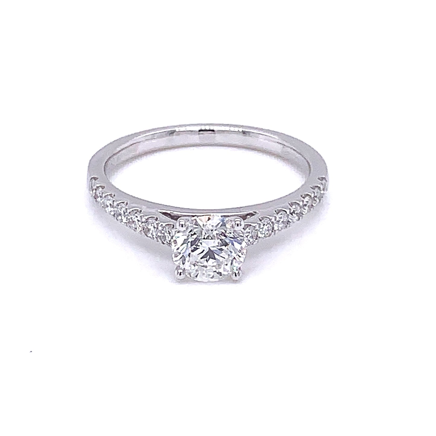 Platinum Round Brilliant Cut Diamond Solitaire with Diamond set Shoulders - 0.96cts gardiner-brothers