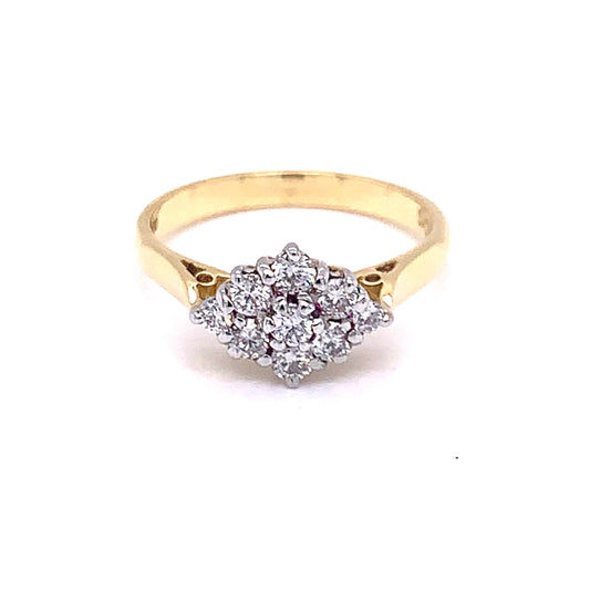 Yellow Gold Round Brilliant Cut Diamond 9 Stone Cluster Ring - 0.48cts gardiner-brothers