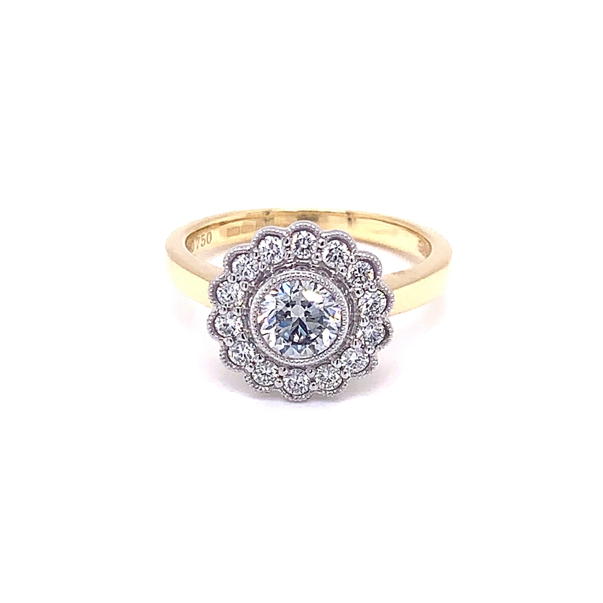 Yellow Gold Round Brilliant Cut Vintage Style Cluster Ring gardiner-brothers