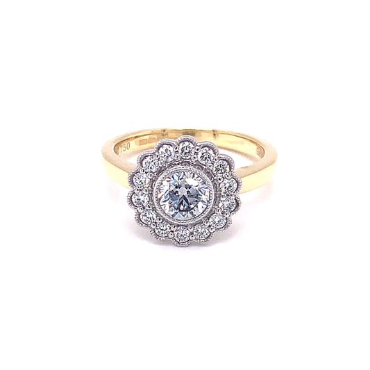 Yellow Gold Round Brilliant Cut Vintage Style Cluster Ring gardiner-brothers