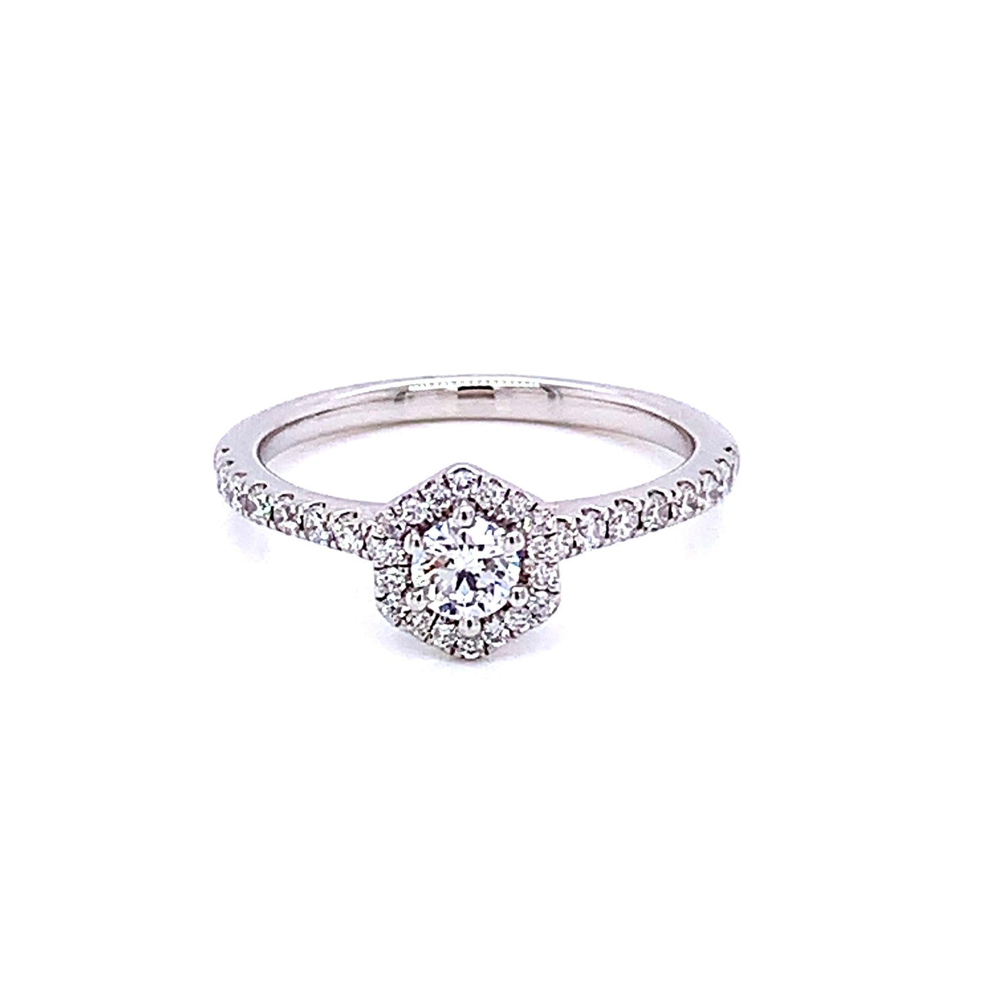 Platinum Round Brilliant Cut Diamond, Hexagonal Shape Halo Ring - 0.60cts Gardiner Brothers
