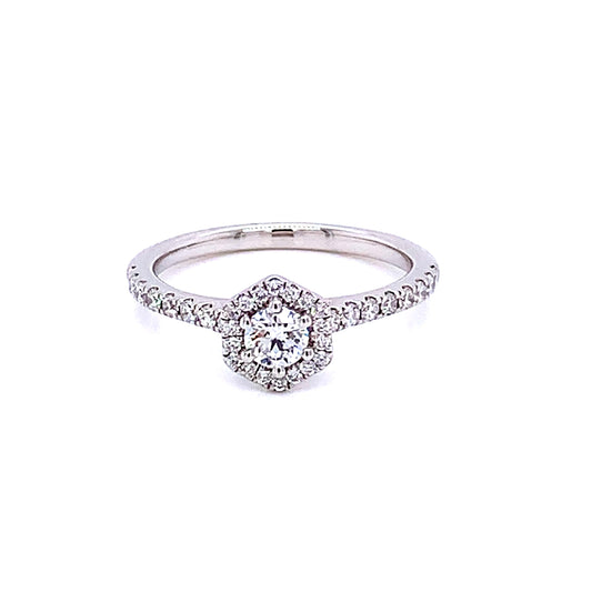 Platinum Round Brilliant Cut Diamond, Hexagonal Shape Halo Ring - 0.60cts Gardiner Brothers