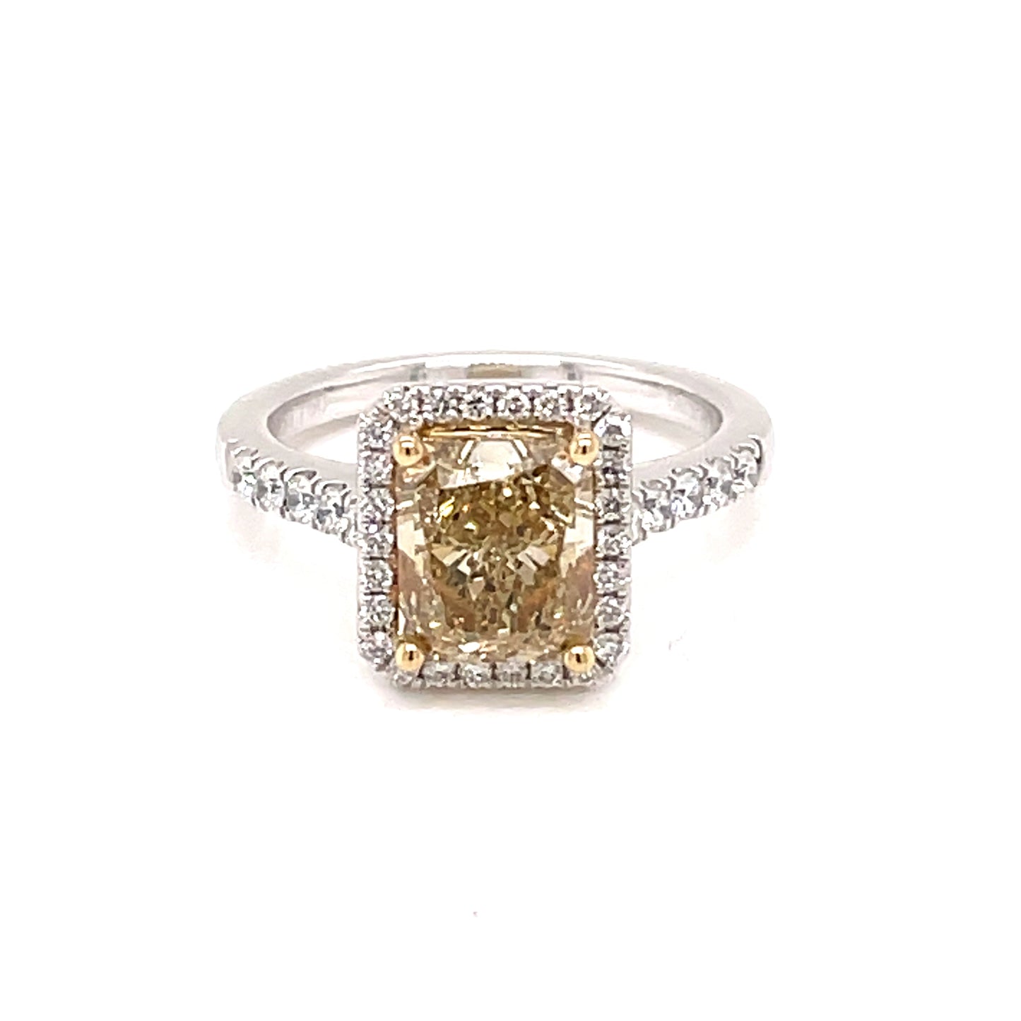platinum Radiant Cut Yellow Diamond Halo Style Ring - 2.42cts Gardiner Brothers
