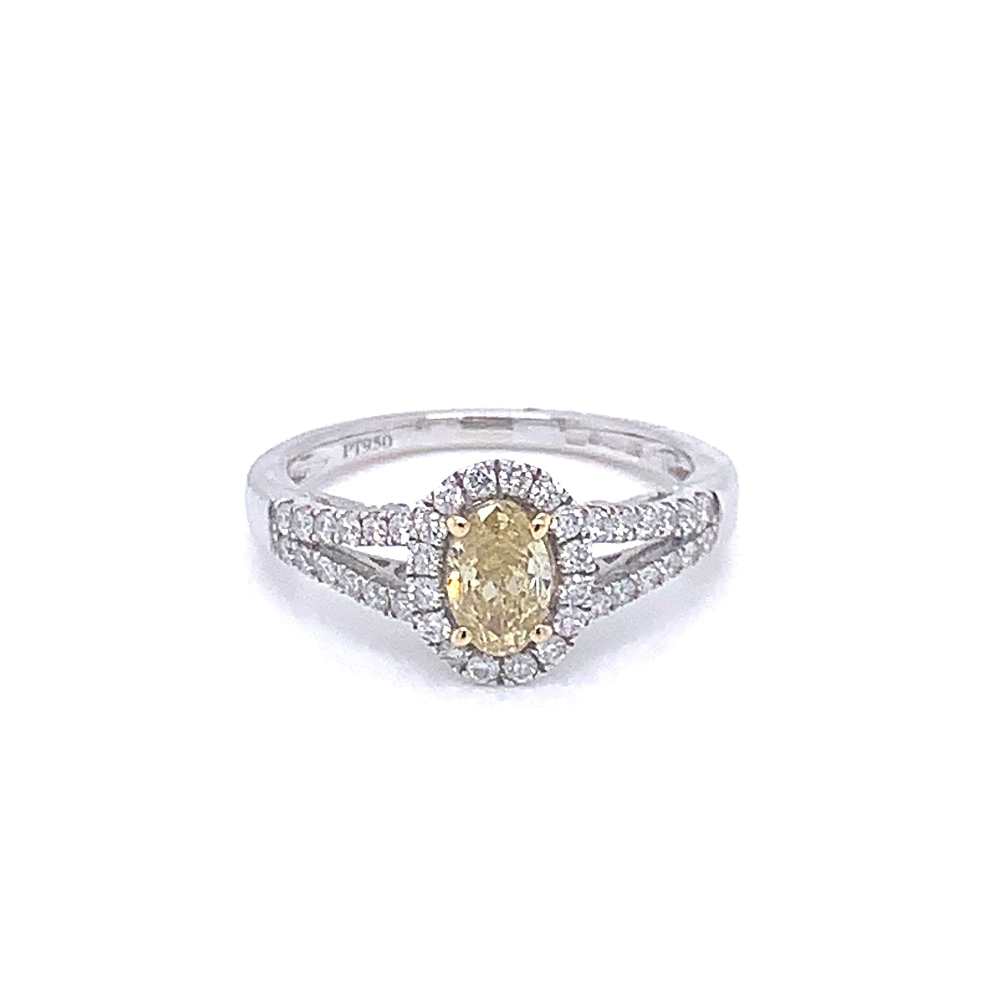 Platinum Oval Shaped Yellow Diamond Halo Style Ring gardiner-brothers