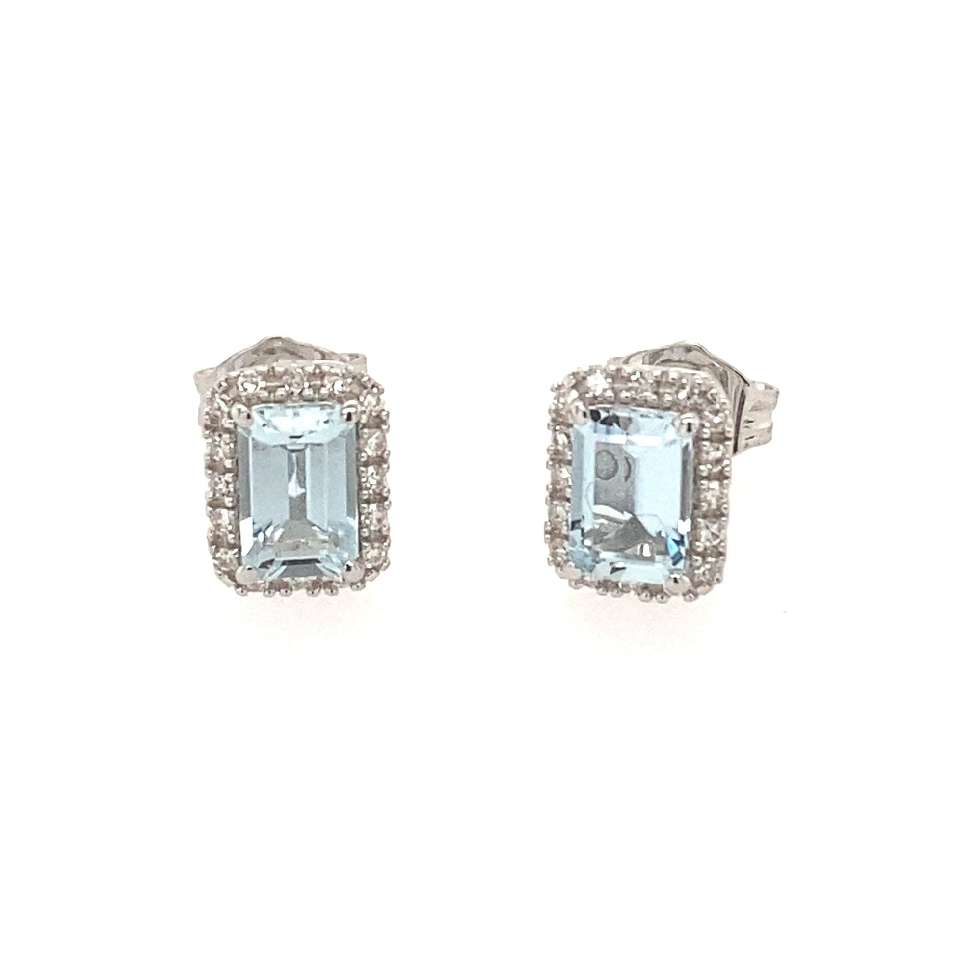Aquamarine and Diamond Halo Style Earrings  Gardiner Brothers   