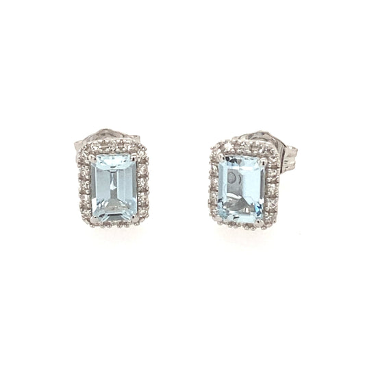 Aquamarine and Diamond Halo Style Earrings  Gardiner Brothers   