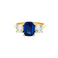 Cushion Sapphire and round brilliant cut diamond 3 stone ring Gardiner Brothers