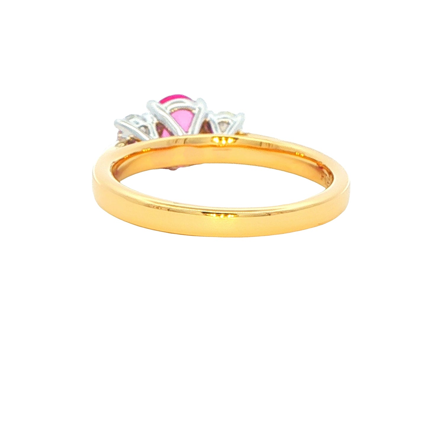 Oval shaped Pink sapphire and diamond 3 stone ring Gardiner Brothers