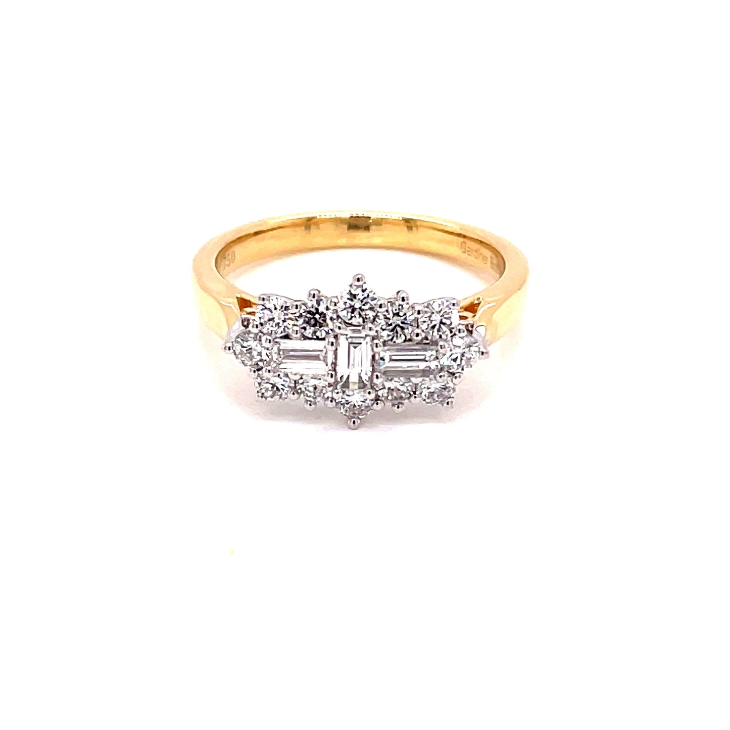 Yellow Gold Emerald and Round Brilliant Cut Diamond Cluster Ring - 0.80cts Gardiner Brothers