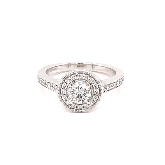 Platinum Round Brilliant Cut Vintage Style Halo Ring - 0.71cts Gardiner Brothers