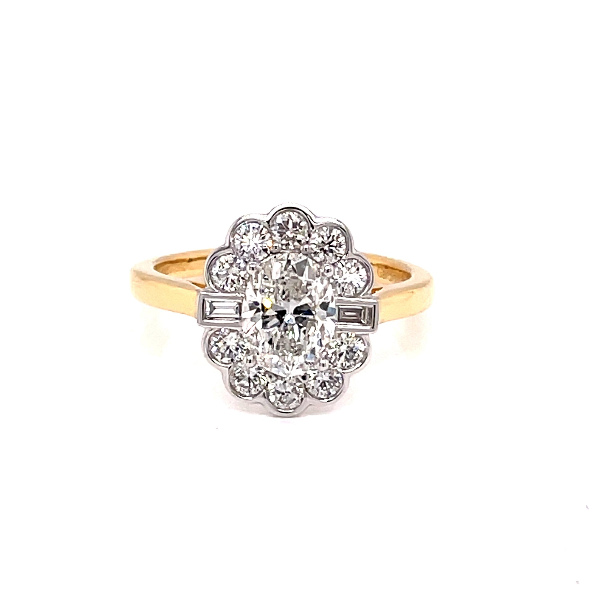 Yellow Gold Oval Diamond Vintage Cluster Style Ring - 1.61cts Gardiner Brothers