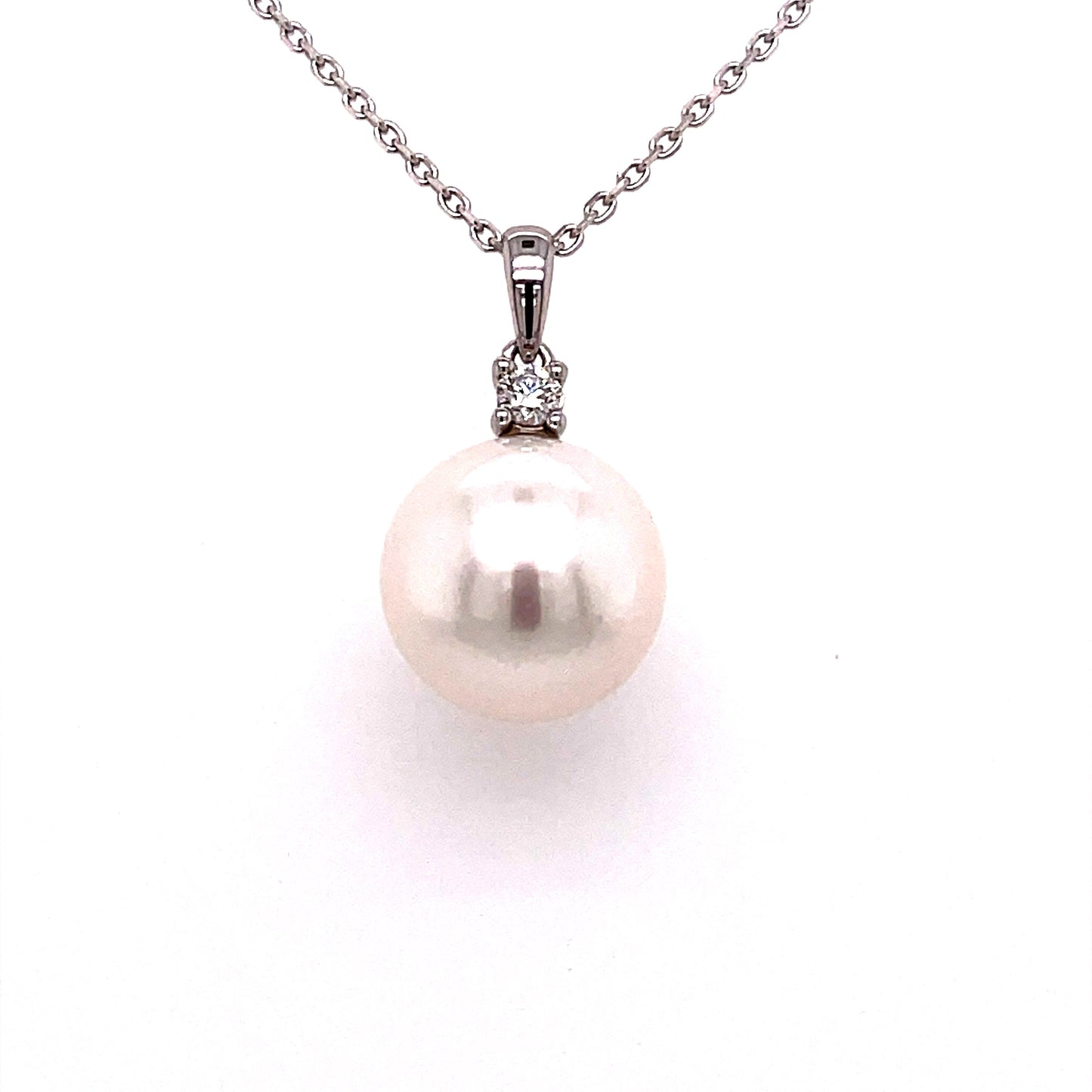 Akoya 12mm Pearl and Round Brilliant Cut Diamond Pendant Gardiner Brothers