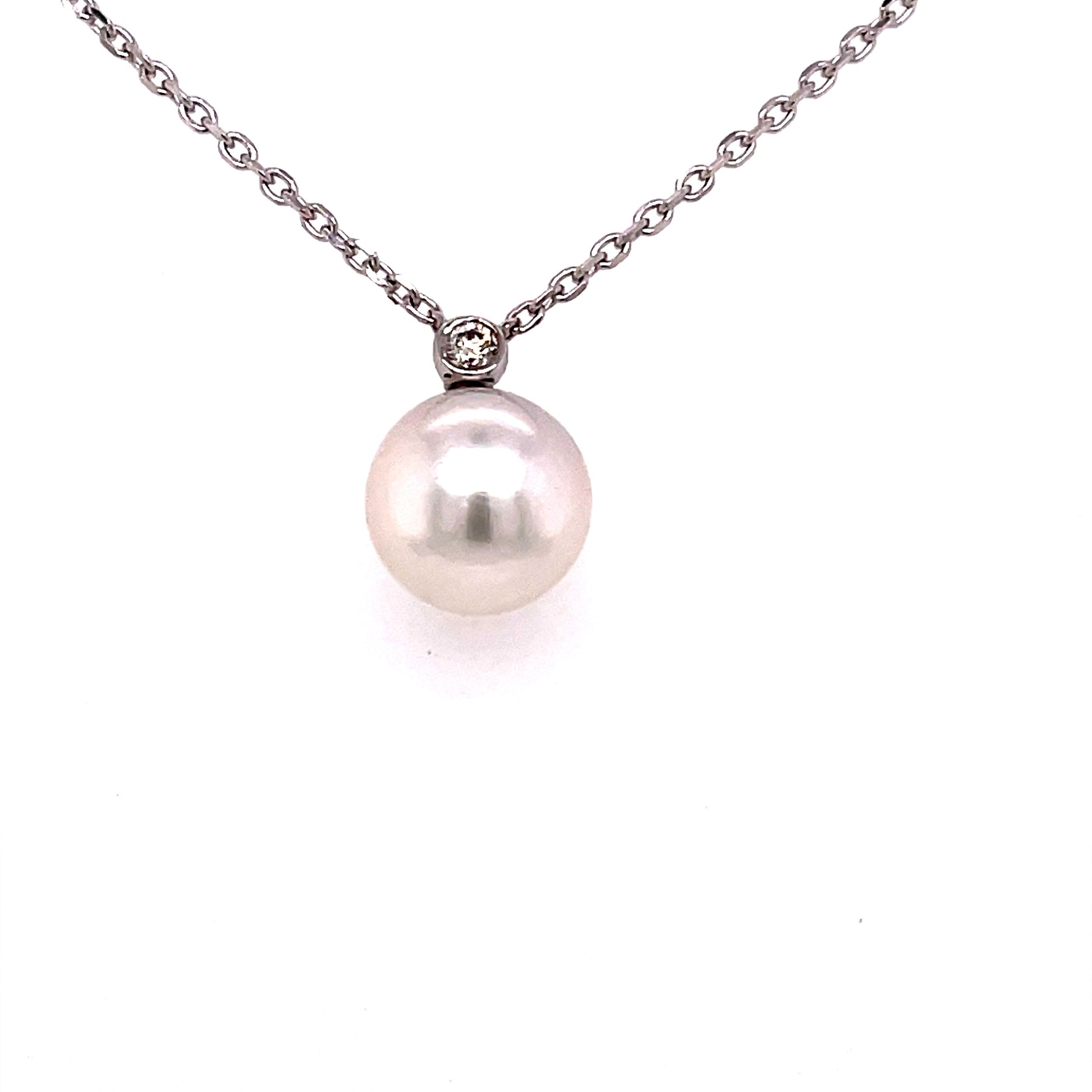 Akoya 8mm Pearl and Round Brilliant Cut Diamond Pendant Gardiner Brothers