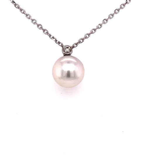 Akoya 8mm Pearl and Round Brilliant Cut Diamond Pendant Gardiner Brothers
