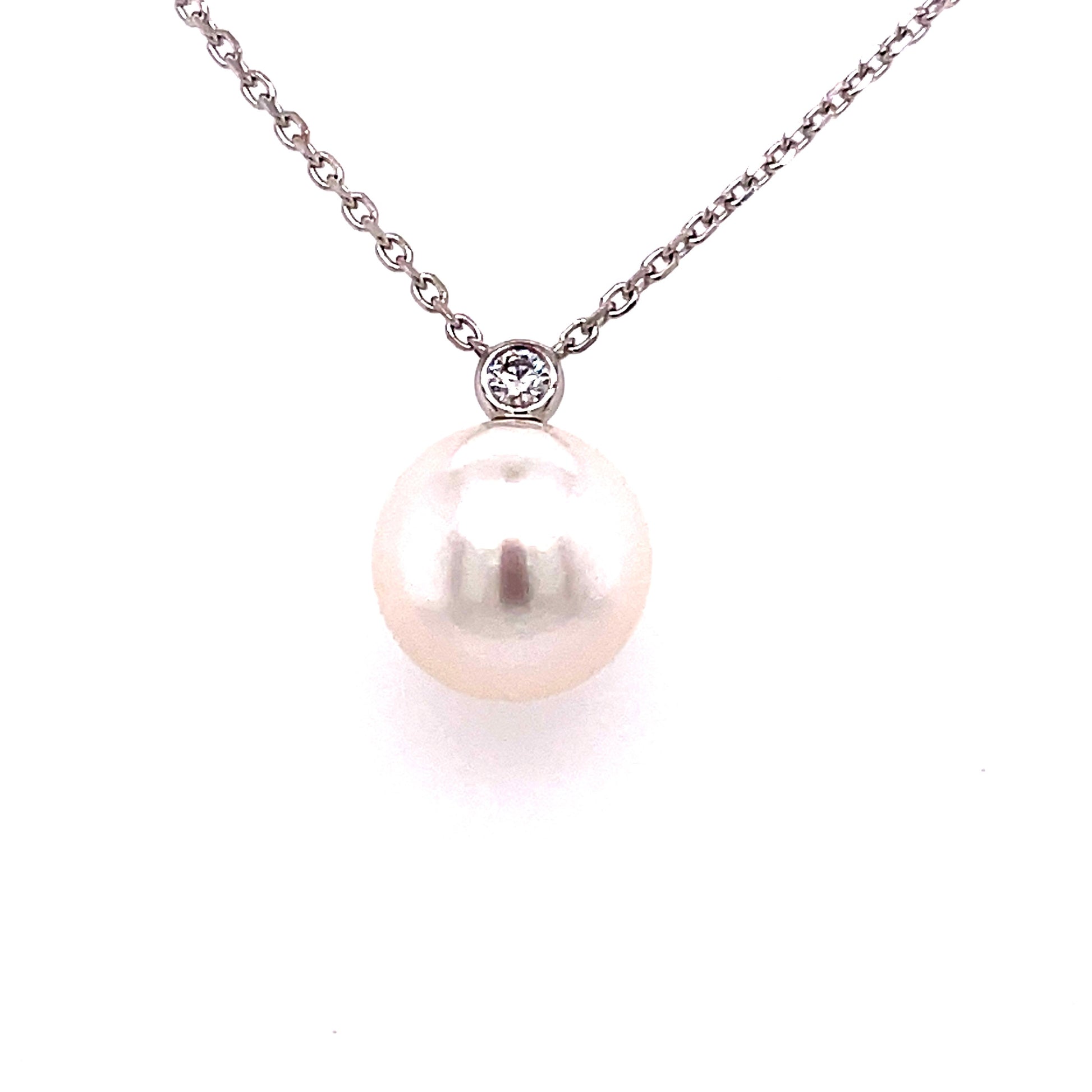 Akoya 10mm Pearl and Round Brilliant Cut Diamond Pendant Gardiner Brothers