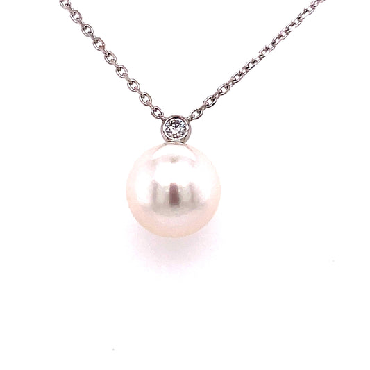 Akoya 10mm Pearl and Round Brilliant Cut Diamond Pendant Gardiner Brothers