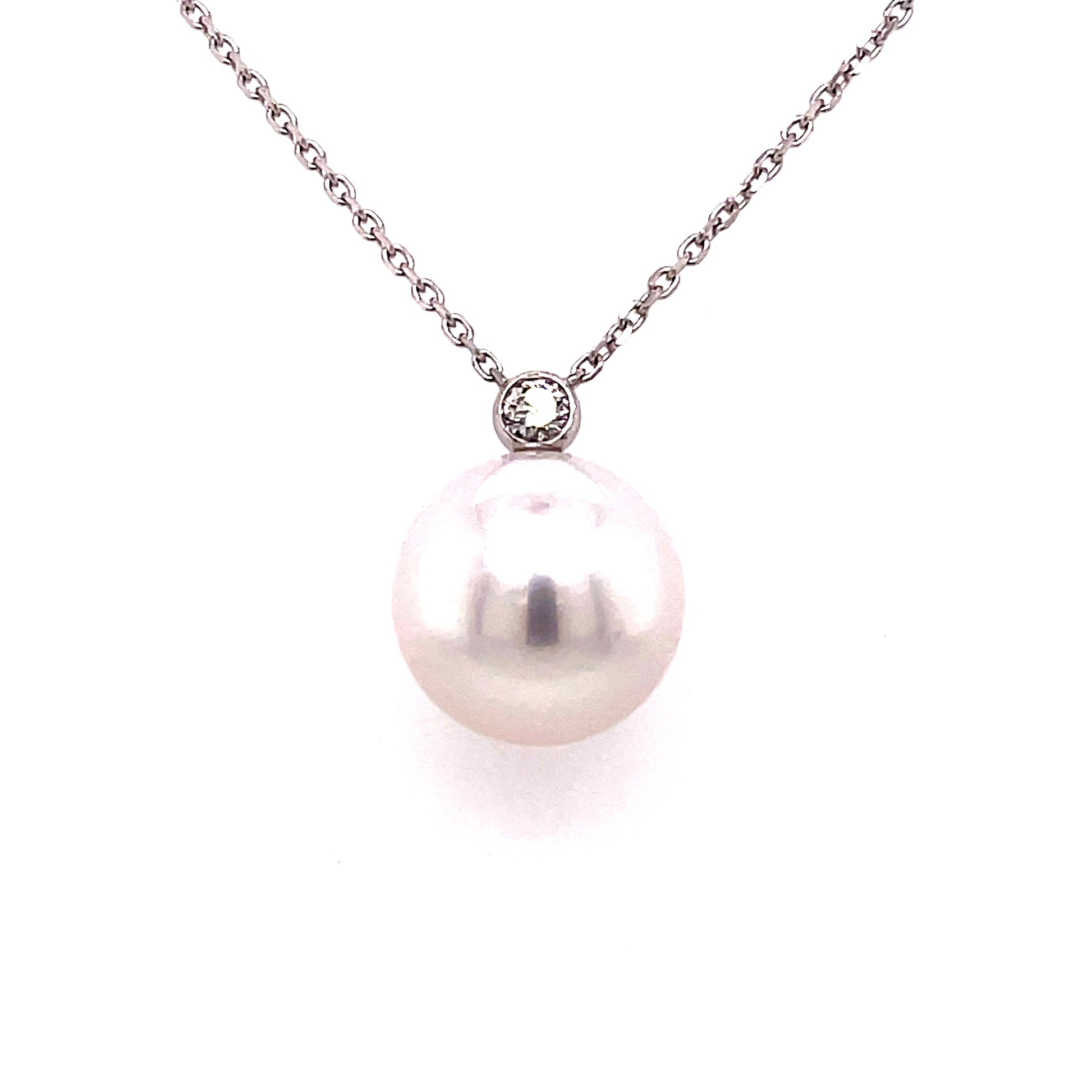 Akoya 12mm Pearl and Round Brilliant Cut Diamond Pendant Gardiner Brothers