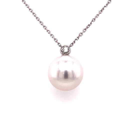 Akoya 12mm Pearl and Round Brilliant Cut Diamond Pendant Gardiner Brothers