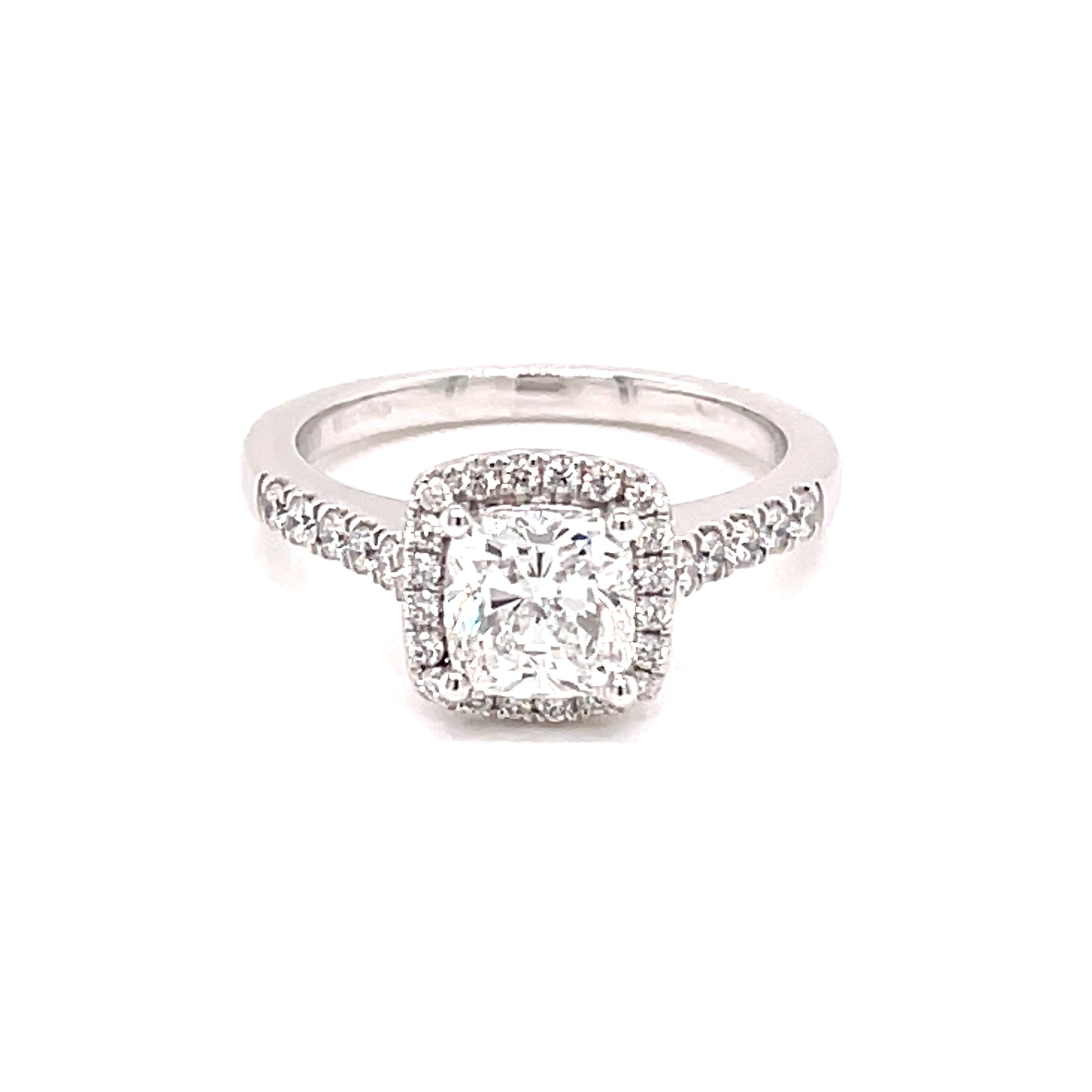 Platinum Cushion Cut Diamond Halo Style Ring - 1.55cts Gardiner Brothers
