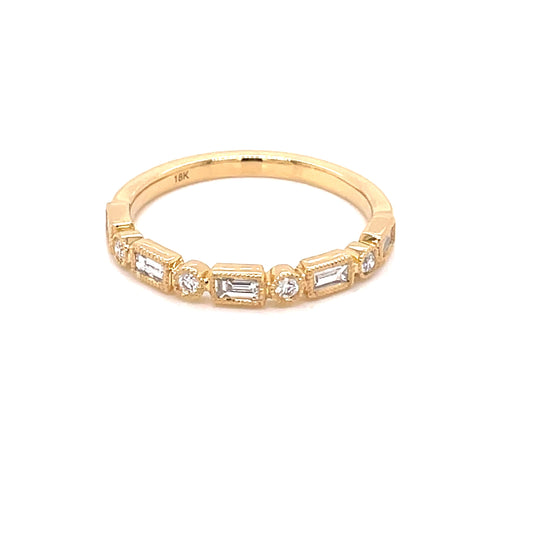 Round Brilliant and Baguette Cut Diamond Vintage Style Ring gardiner-brothers