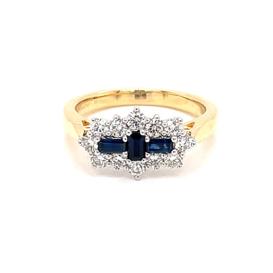 Yellow Gold Sapphire and Diamond Cluster Style Ring  Gardiner Brothers   