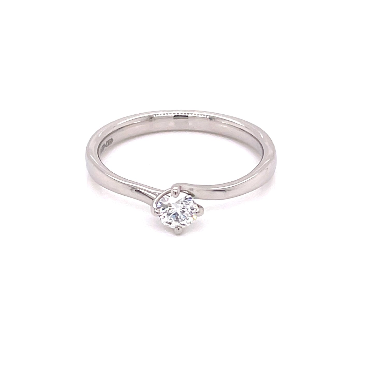 Platinum Round Brilliant Cut Diamond Twist Solitaire Ring - 0.40cts Gardiner Brothers