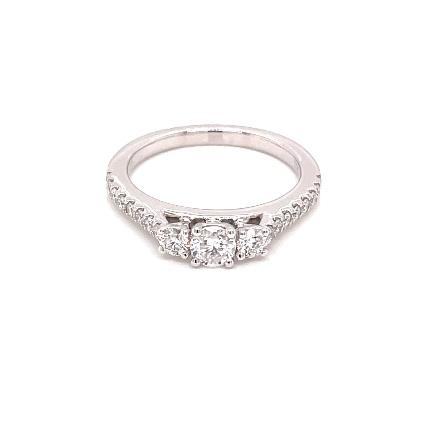Platinum Round Brilliant Cut Diamond 3 Stone Ring With Diamond Set Shoulders - 0.45cts Gardiner Brothers