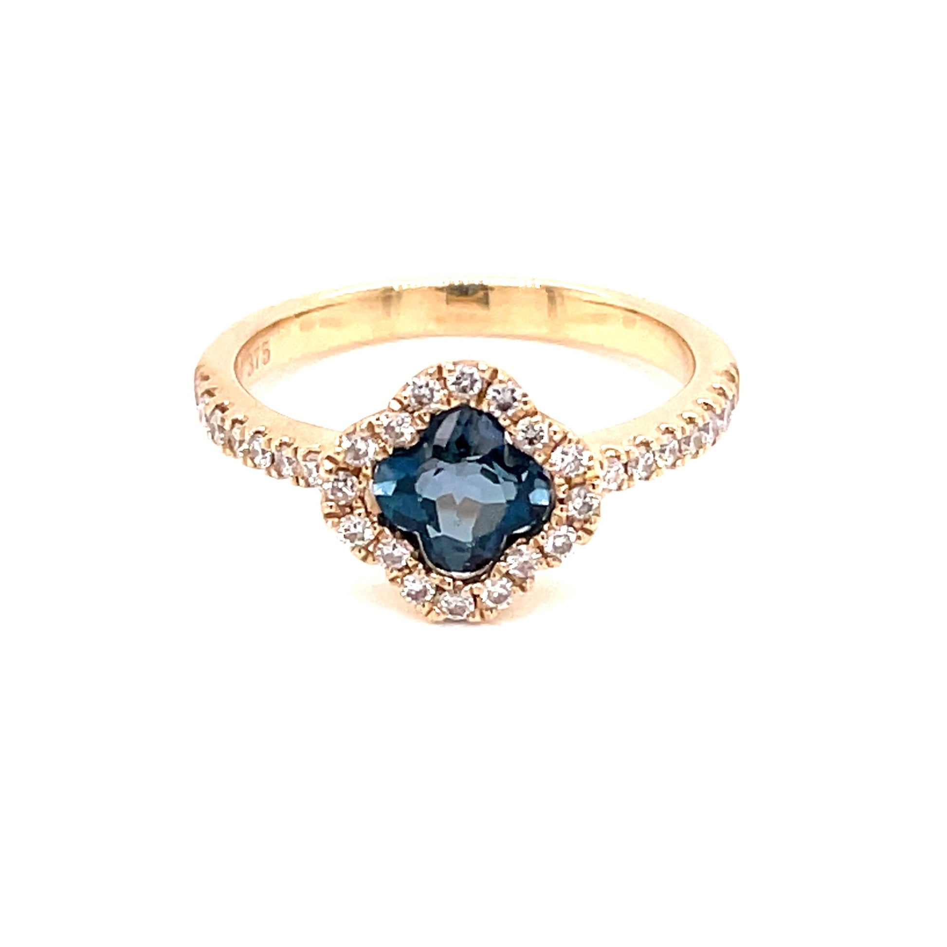 London Blue Topaz and Diamond Halo Style Ring  Gardiner Brothers   