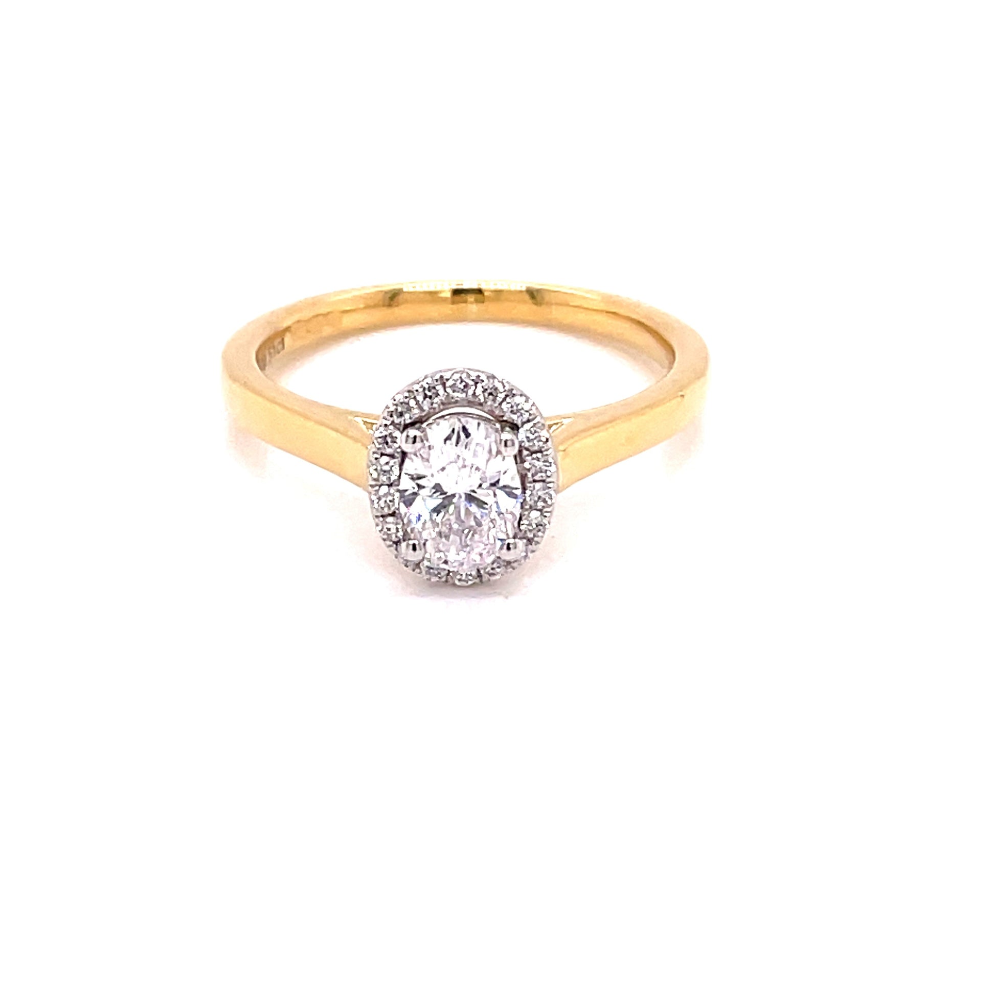 Yellow Gold Oval Shaped Aurora Diamond in a Halo Style Setting - 0.66cts Gardiner Brothers