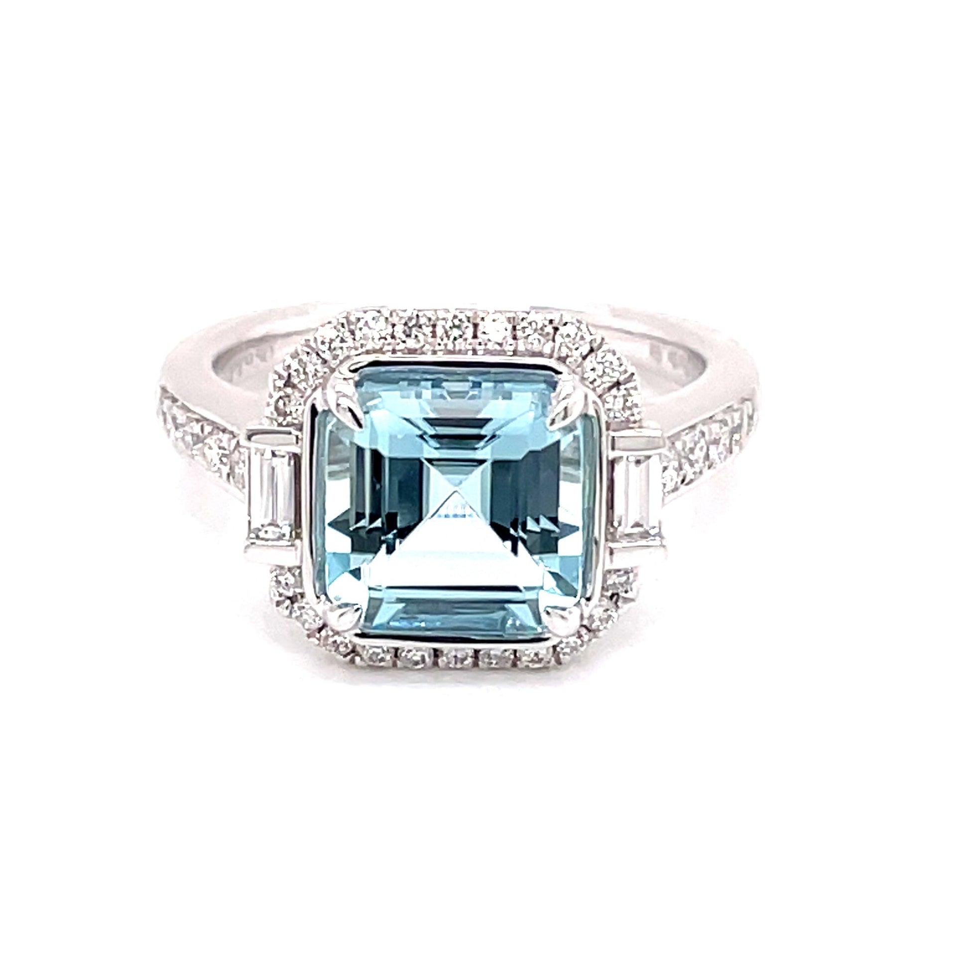 Aquamarine and Diamond Halo Style Cluster Ring Gardiner Brothers