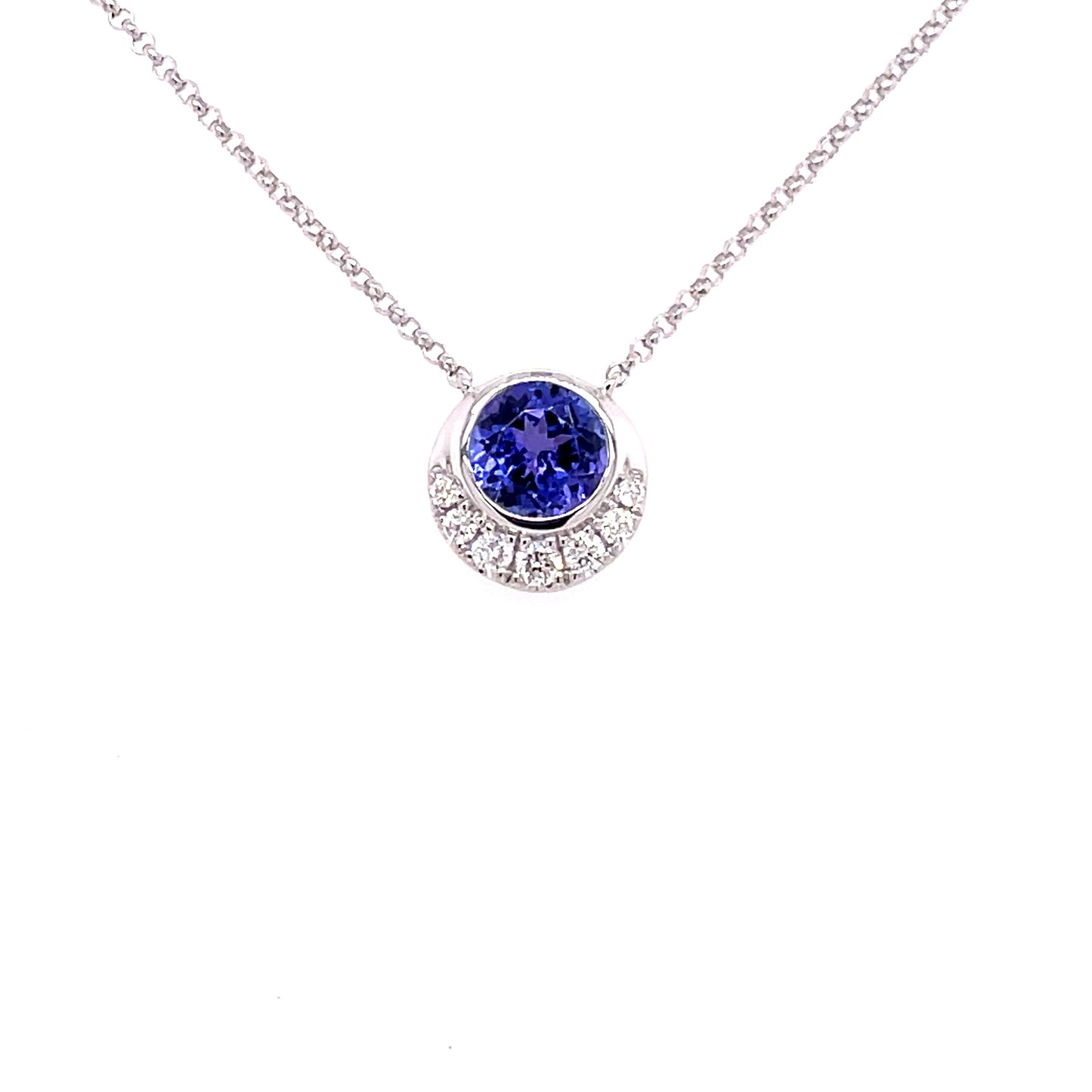 Tanzanite and Diamond, Half Halo Style Pendant  Gardiner Brothers   